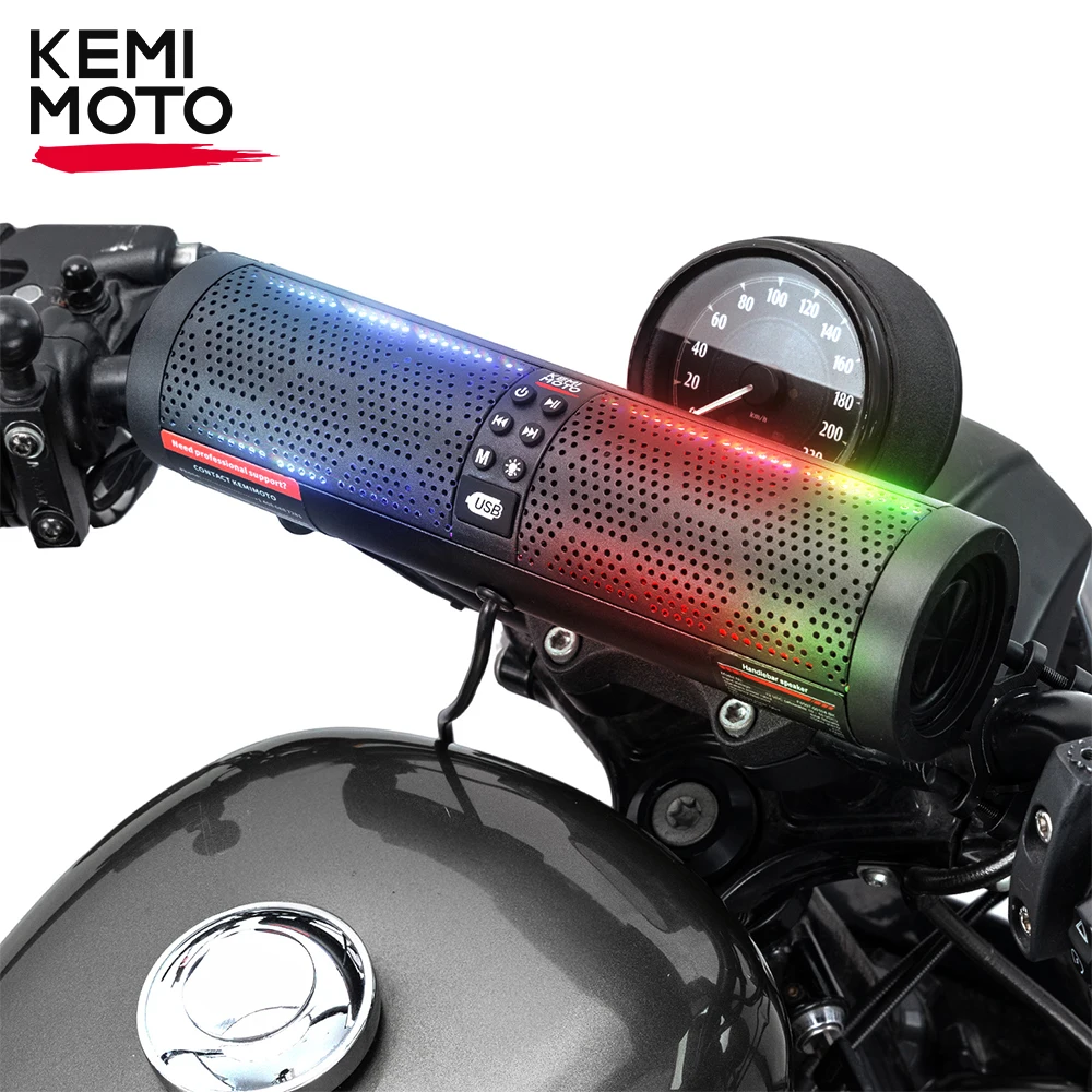 

KEMIMOTO Speaker USB Music Player Bluetooth LED Ambient Lighting Adjustable Mount for Motorcycle Motobike ATV UTV Accessories