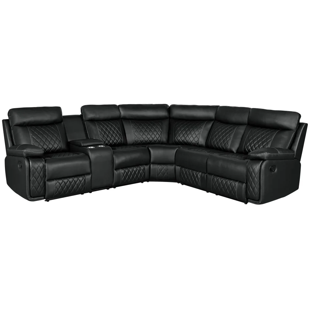 

Home Theater Seating Manual Recliner with Cup Holder, Hide-Away Storage PU Reclining Sofa for Living Room, Home Theater, Black