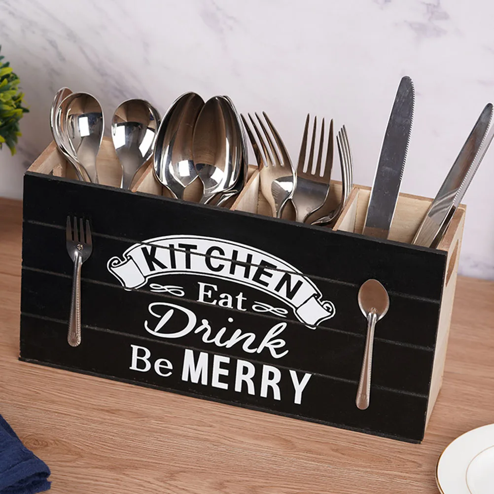 

Wooden Cutlery Box Kitchen Holder Silverware ganizer Flatware Rustic Tool Storage Long Term Use Tidy CountertopSpoons
