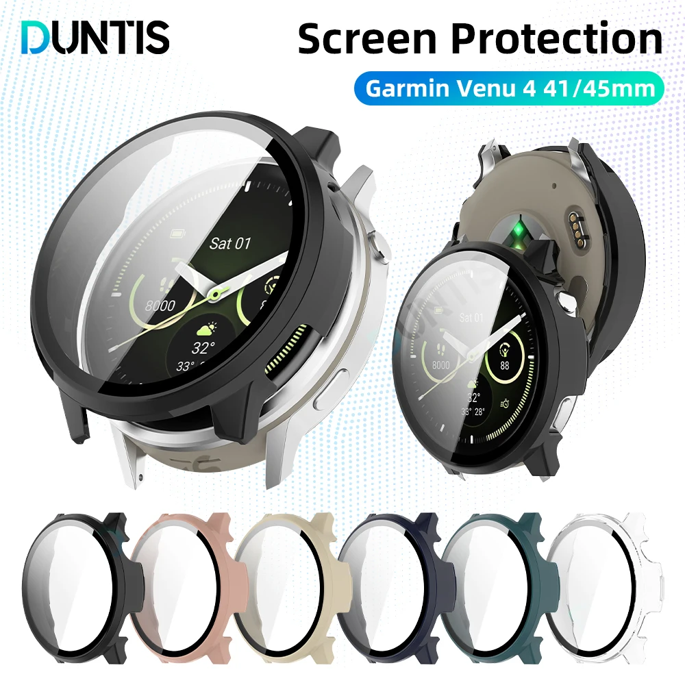 Custodia in vetro + PC per Garmin Venu 4 41MM / 45MM Paraurti rigido Accessori per copertura protettiva in vetro temperato Ultra-HD integrato
