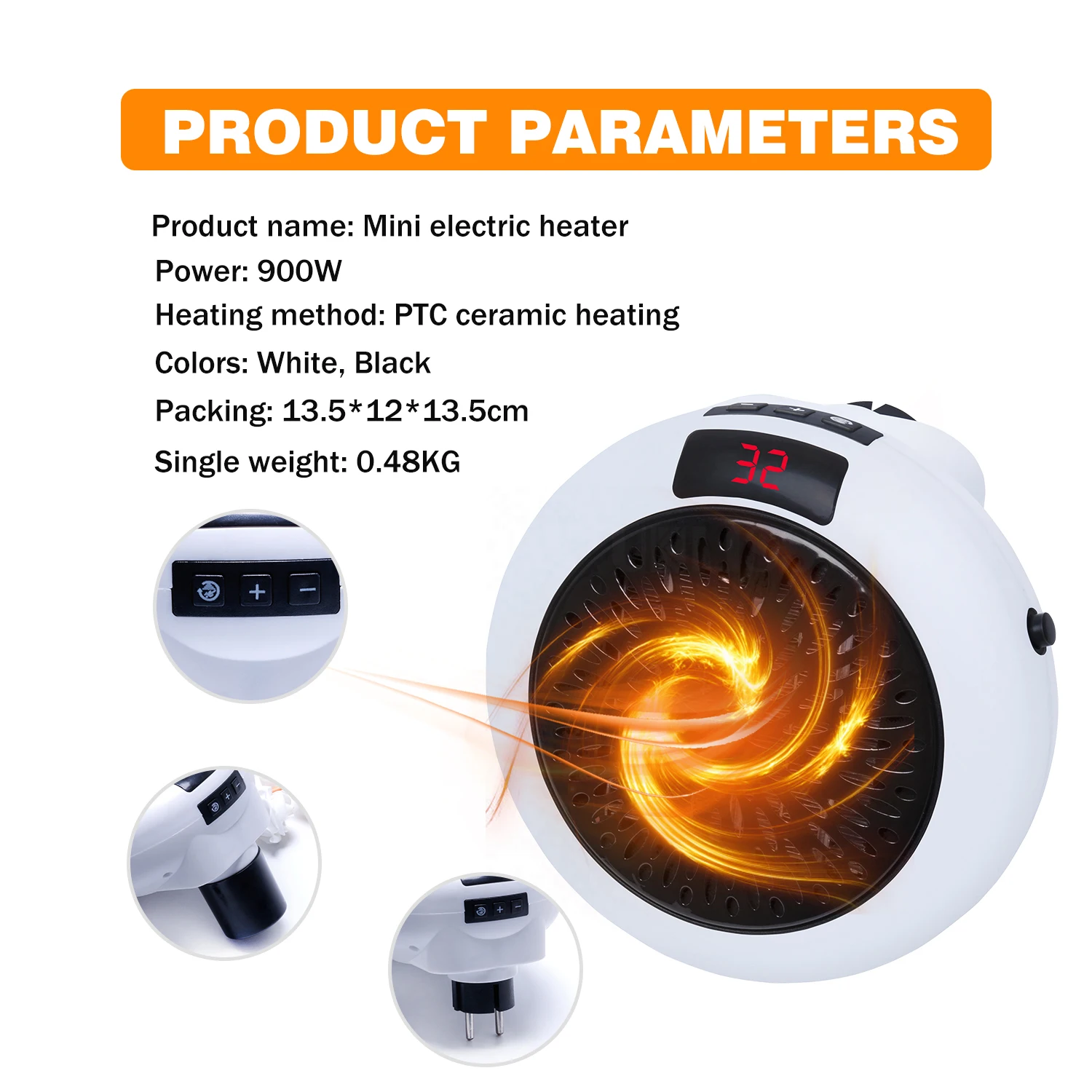 Portable Mini Heater Wall Mounted Plug In Heater Low Consumption Electric Heater Stoves Room Heating Home Warmer Heating Fans