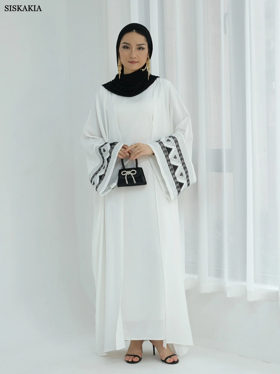 Siskakia Dubai Ricamato Aperto Caftano Veste Femme Musulmane Moda Abaya 2025