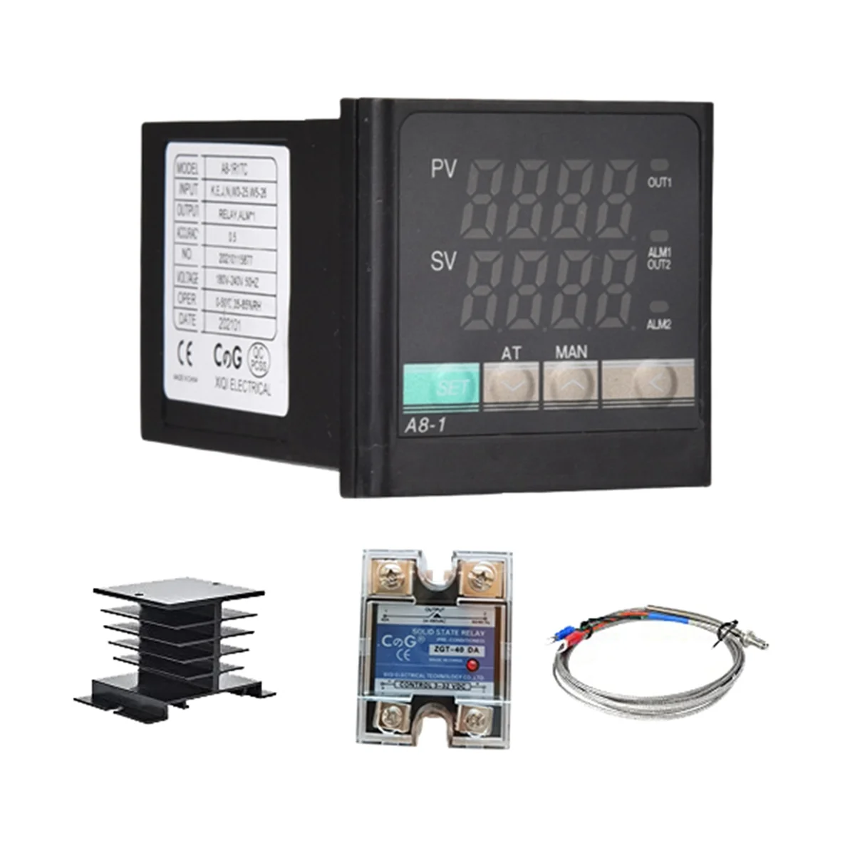 

PID Temperature Controller Kit 100-240 VAC Voltage with 40DA Solid State Relay, K Type Thermocouple Probe and Heat Sink