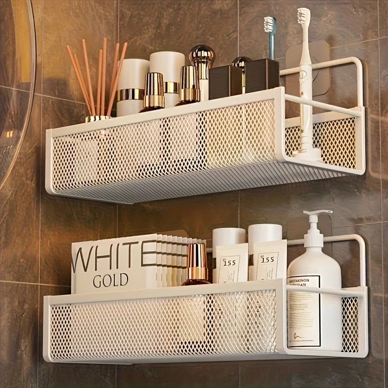 Portable Hanging Wall-mounted Storage Rack No-drilling Bathroom Shelf Garlic Seasoning Organizer Kitchen Storage Basket Moisture