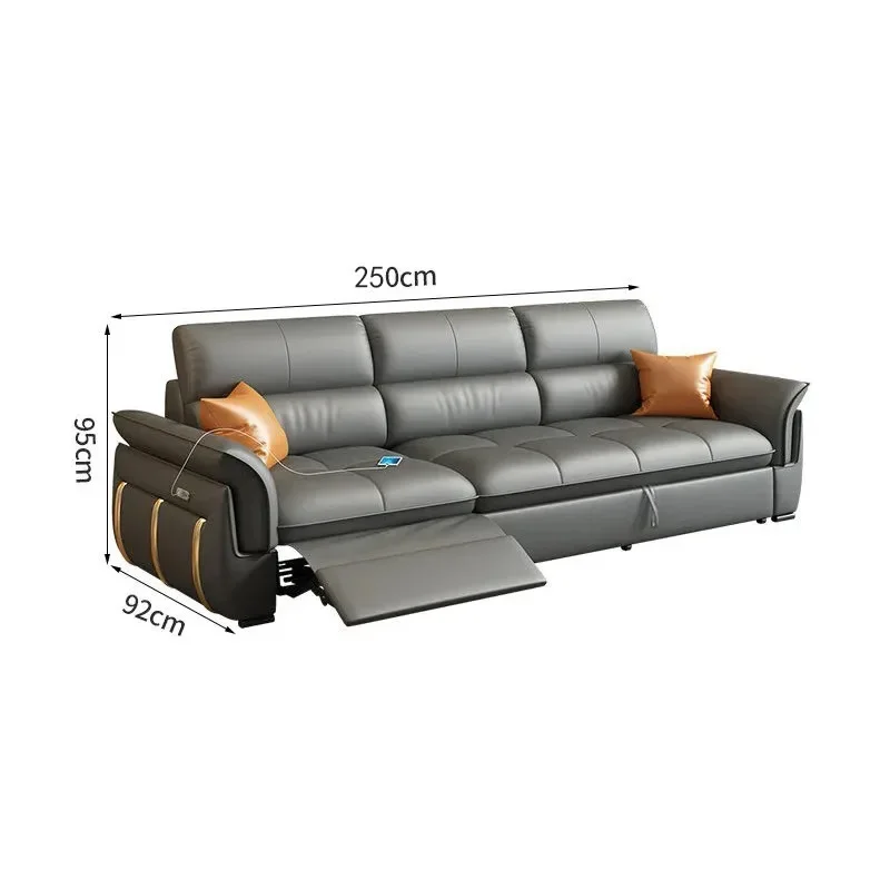 Leather electric sofa size apartment dual-purpose modern simple multi-functional sofa leather combination light luxury sofa bed