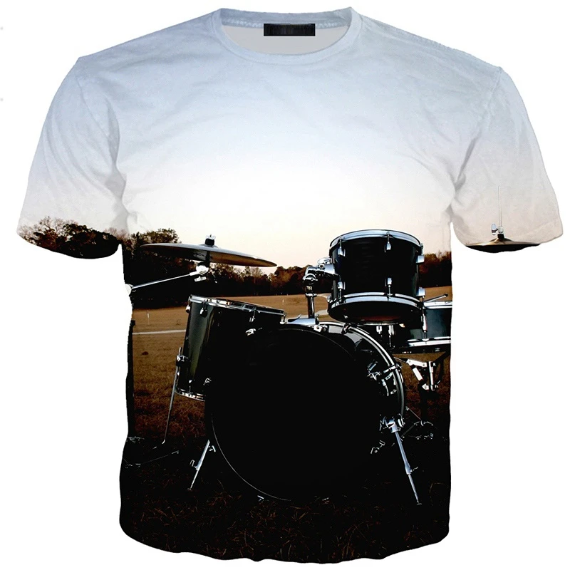 New Summer Tide Fashion Drum Kit Picture Men T-Shirts  Casual 3D Print Tees Hip Hop Personality Round Neck Short Sleeve Tops