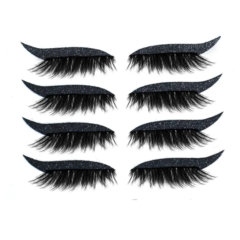 4 paires d'ombres à paupières paresseux, Patch auto-adhésif réutilisable, autocollants avec Eyeliner, imperméable