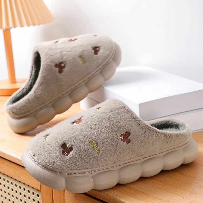 Winter Men Fur Slippers Cute Slides Warm Furry Slippers Indoor Home Cotton Shoes Casual Soft Fluffy Slides Male Plush Clog 40-45