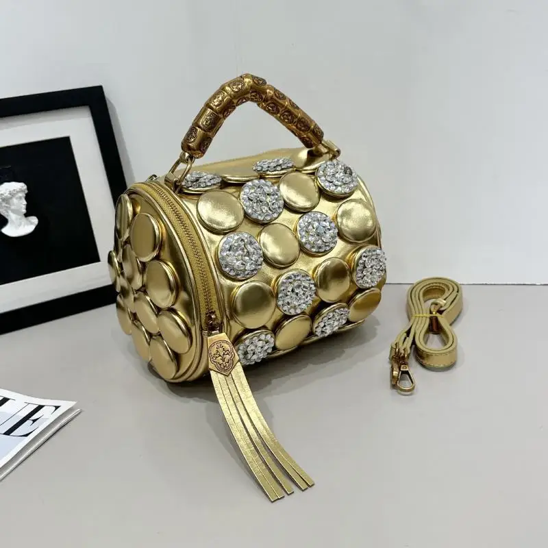 Neue Modische Handtasche mit Diamantbesatz Kleine Quadratische Tasche Schulterriemen Schnalle Zylinder-Kissentaschen für Damen – Detail 5