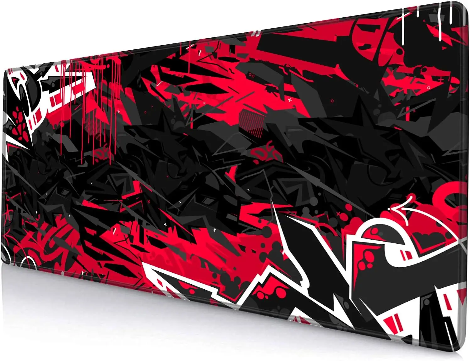 Alfombrilla de ratón para juegos negra y roja, alfombrilla de escritorio con base de goma antideslizante XXL grande con bordes cosidos para configuración de teclado y ratón