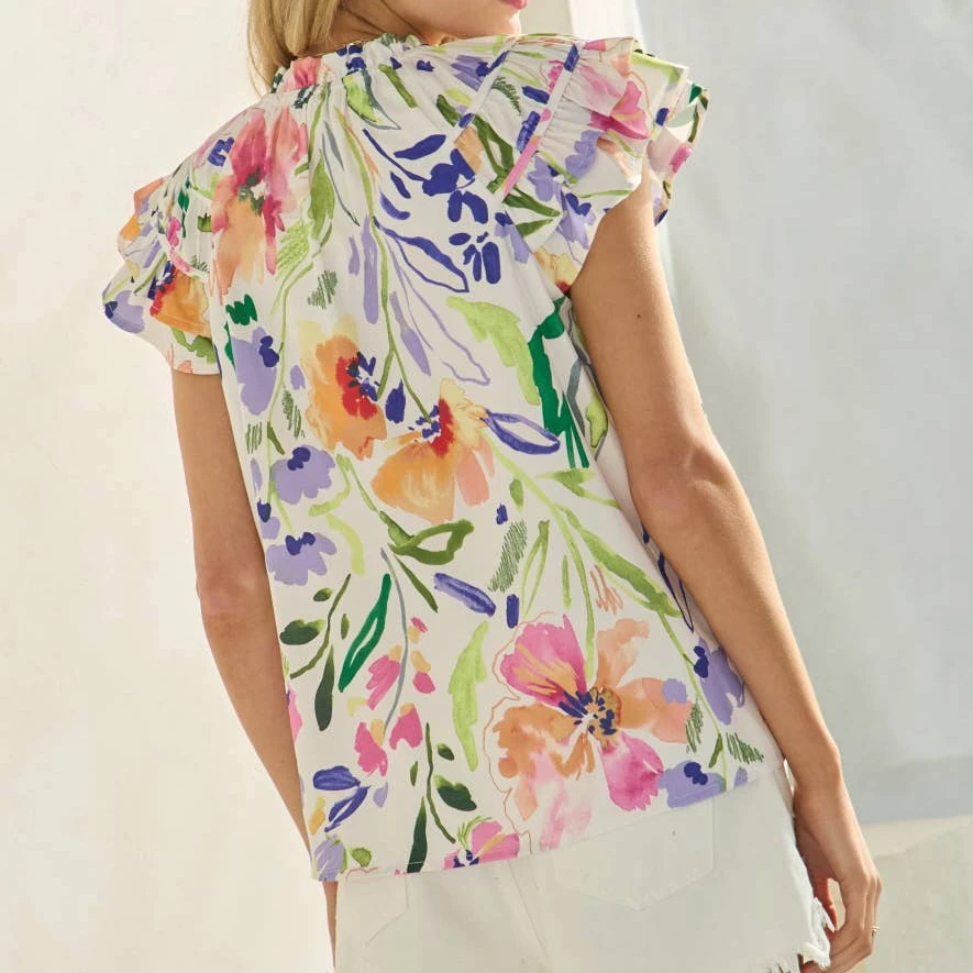 Praorie Chic Dames Zomer Basic T-shirt Casual Bloemenprint Gulpmouwen Tops voor Streetwear Esthetische Grunge Kleding