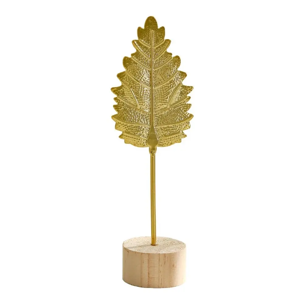 Wood Base Ginkgo Leaf Ornament Hollow Out Leaves Gold Green Desktop Handicrafts Photo Props Iron Art Tabletop Decoration