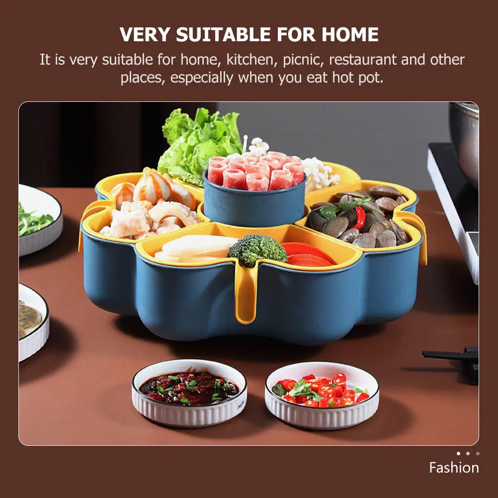 1Pcs Rotating Vegetable Basket Yellow Double Layer Multi-Grid Hot Pot Fruit Washing Draining Basket Kitchen Storage Container