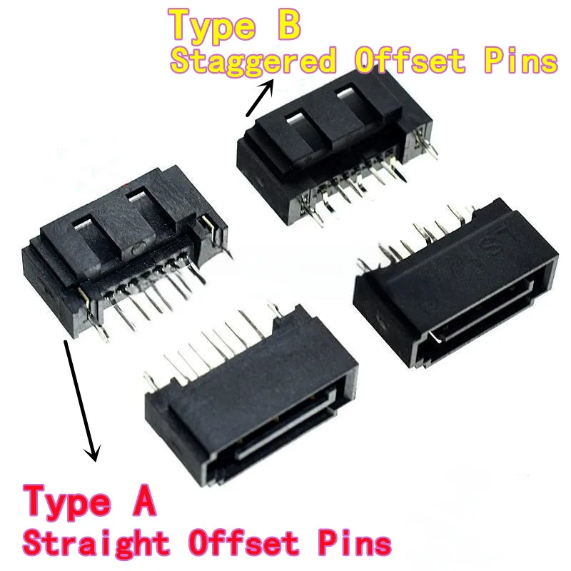 10PCS SATA Connector Type A Type B 7P SATA Female Header Vertical Through-Hole Mount Hard Disk Drive HDD Interface  Connector