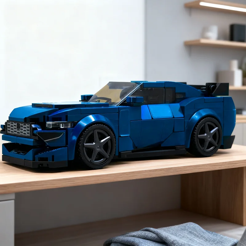 253pcs MOC Built Tough Mustang Dark Horse Racing Building Blocks Creative Set Display Edition Collectible Toy Gift For Makers