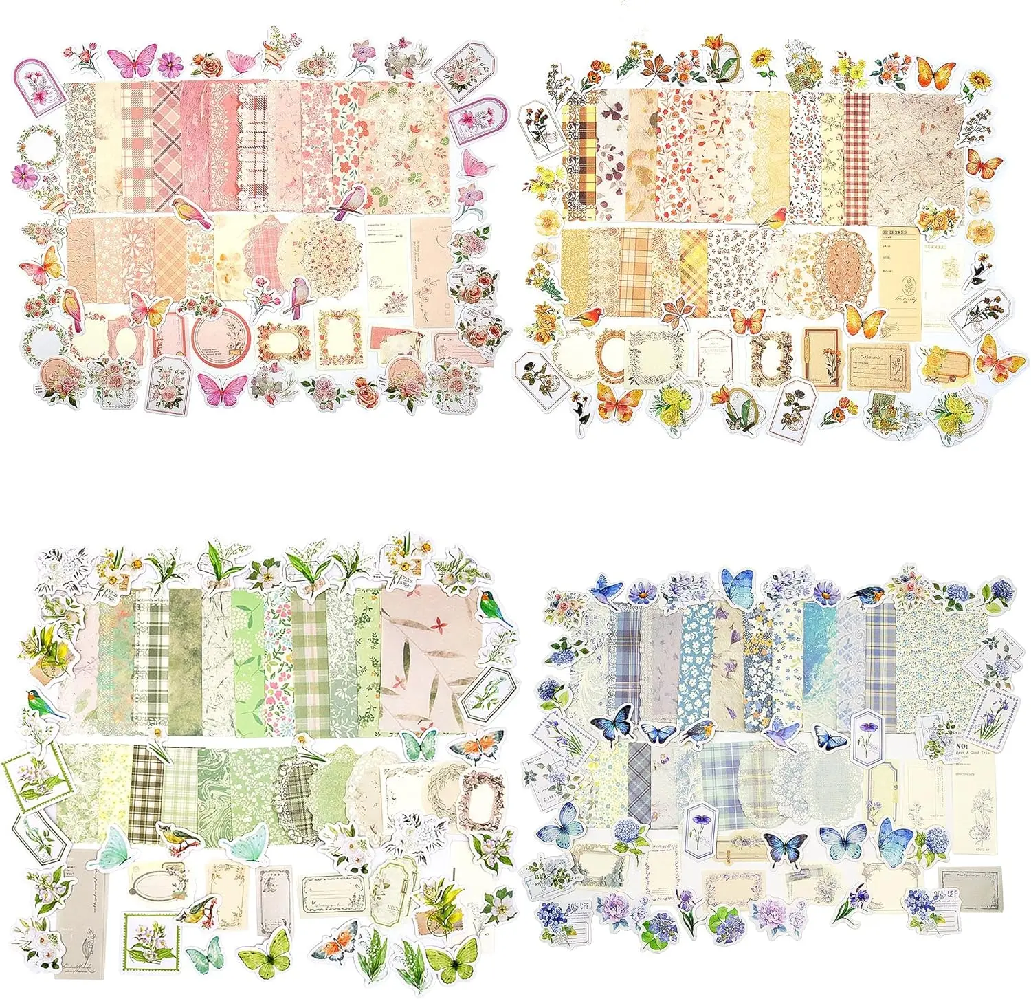 

400pcs Vintage Floral Scrapbook Paper & Stickers Set - 4 Pack Junk Journal Supplies for Bullet Journaling, Retro Crafts, Planner, Mixed Media, Collage