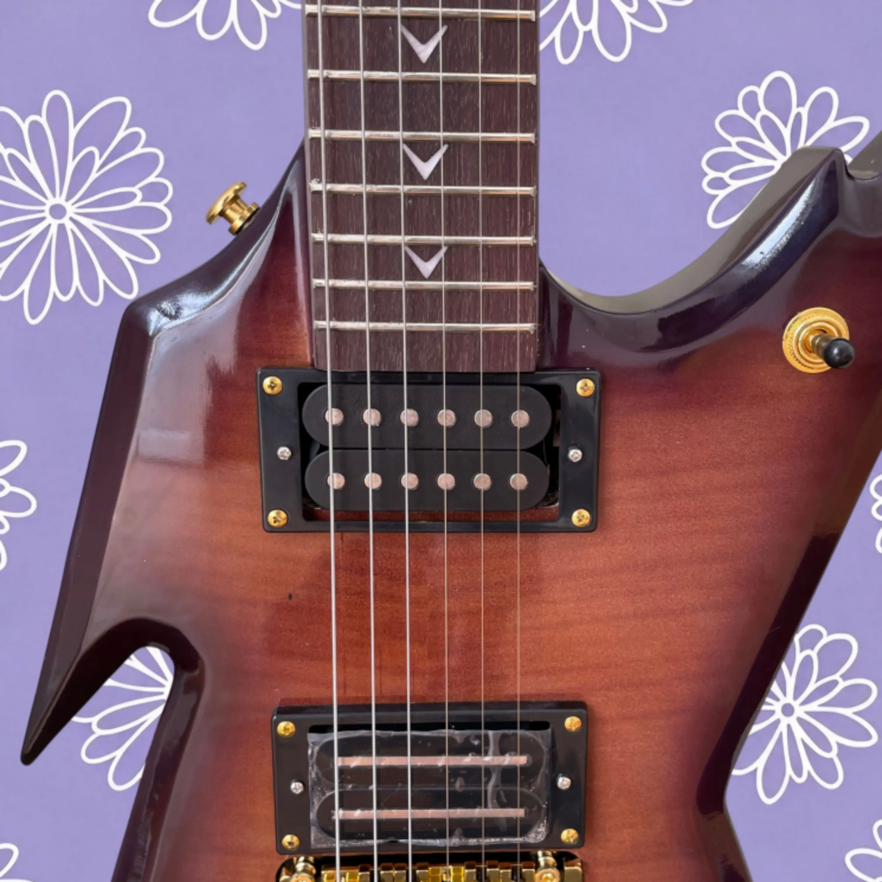 6-String Electric Guitar, Dark Brown Wood Gradient Top & Glossy Purple Back Guitars,Gold Hardware, Ideal for Rock Music Guitarra