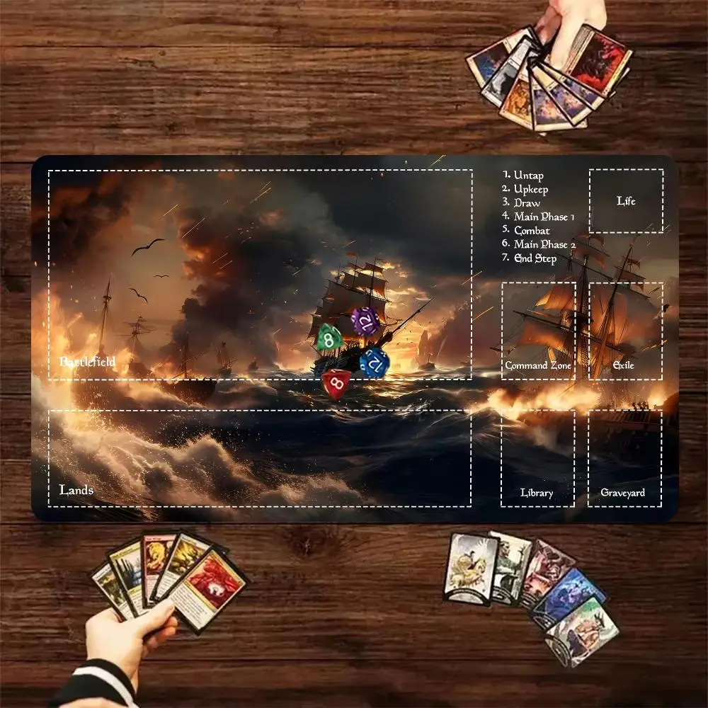Large Ocean Battle Pirate Ship Play mat With Zones Anti‑Slip Rubber Base Extended Keyboard Mousepad for TCG Card Gaming desk mat
