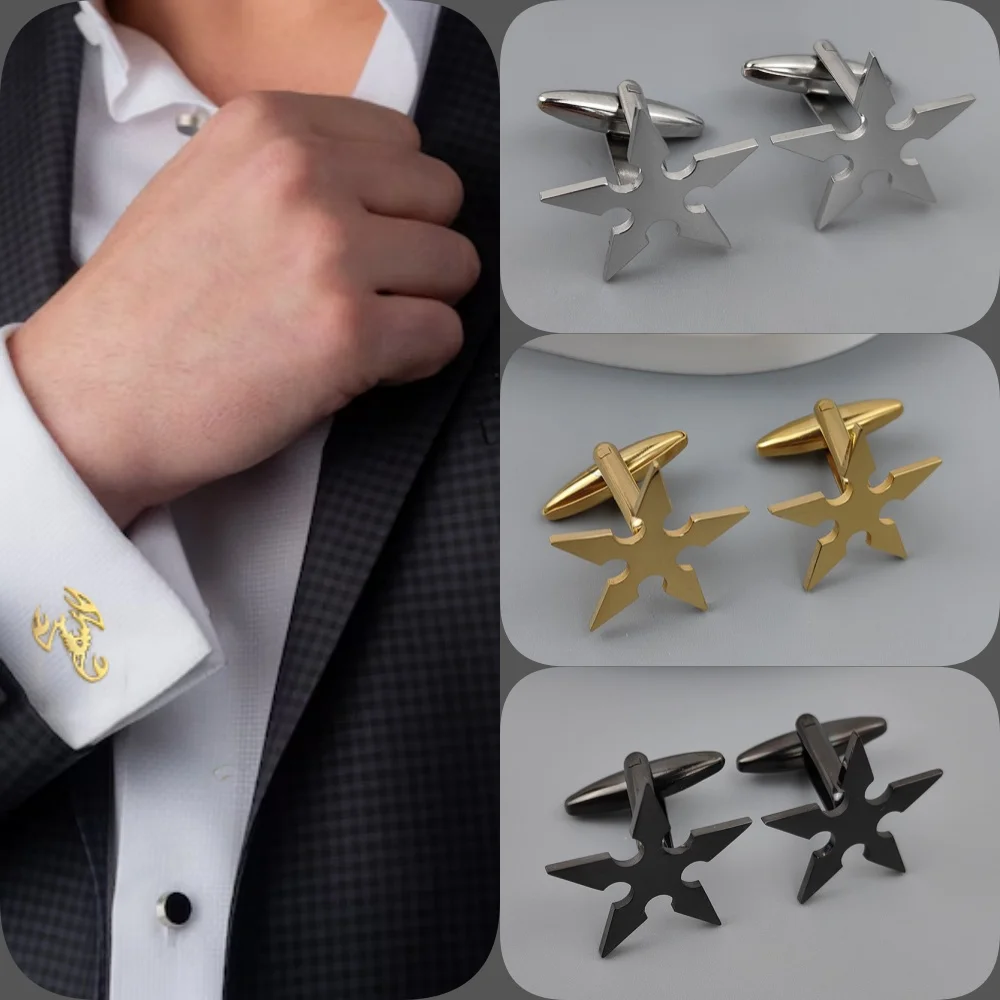 Boutons de manchette créatifs étoile à six branches, accessoires de manchette de chemise française haut de gamme, bijoux d'affaires pour hommes, cadeau de fête des pères en gros