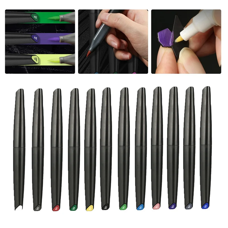 Top-12 Farben Pinselstift Umweltfreundlicher, wasserbasierter Marker mit weichem Kopf Grundfarbe Metallfarb-Ausbesserungsstift
