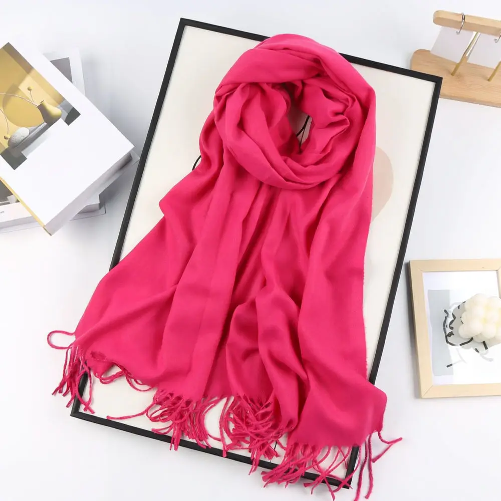 Luxury Cashmere Scarf Winter Warm Long Shawl Soft Tassel Wrap Solid Color Elegant Business Office Neck Scarf