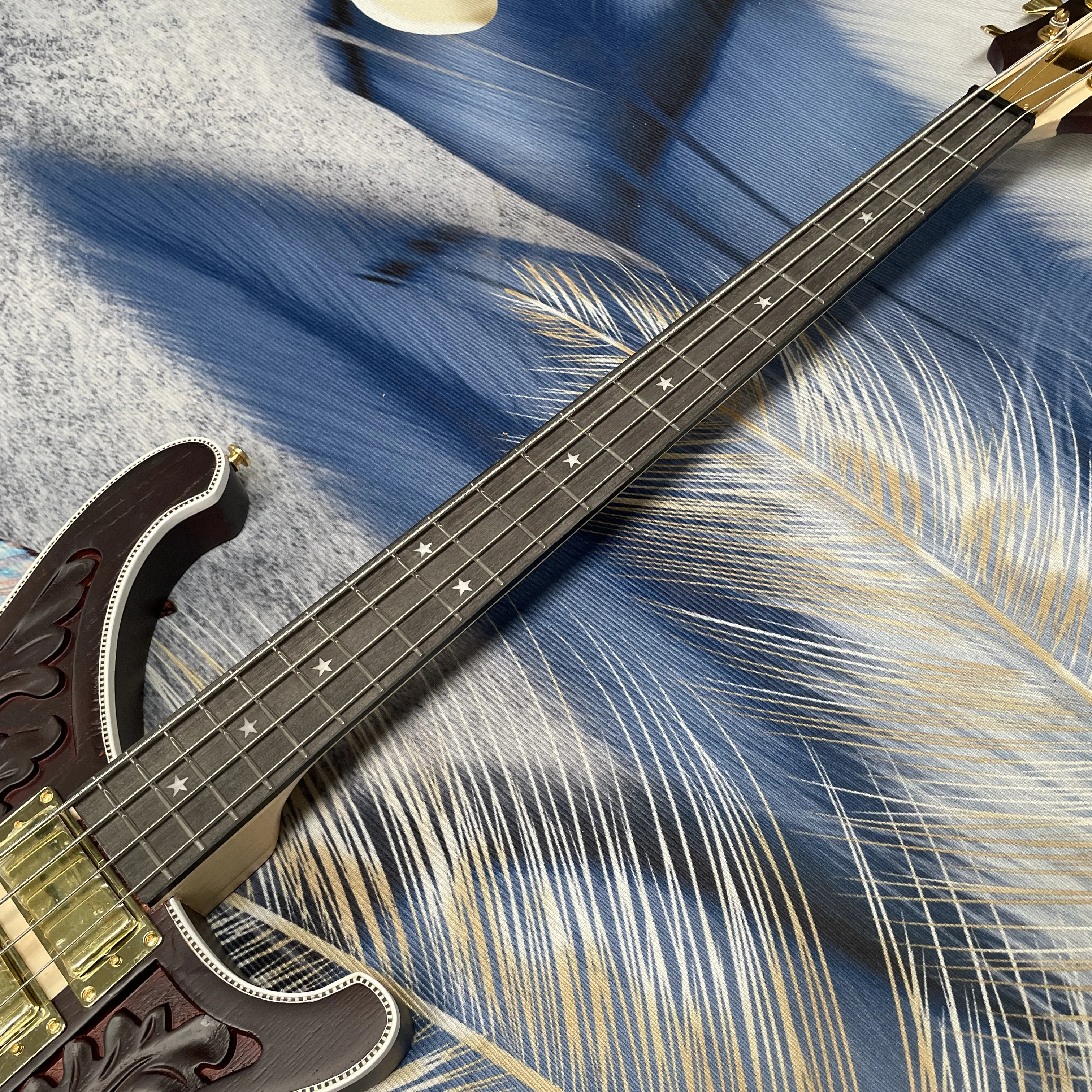 4-string electric bass guitar,Mahogany body Natural wood colorinlay strips,full set of gold hardware guitars,high-end guitarra - view 4