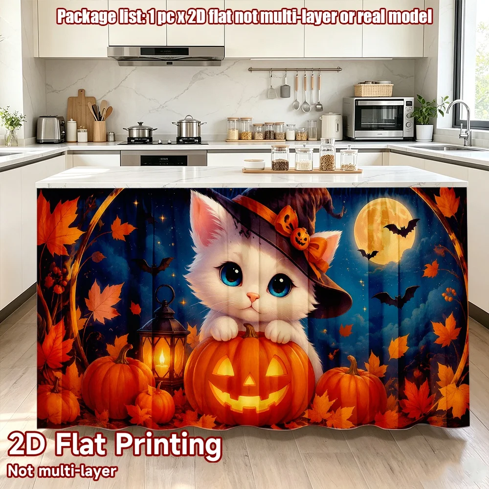 2D flat 1pc French romantic style Kitten Witch on Pumpkin Digital printing Suitable for holiday decorations, applicable to