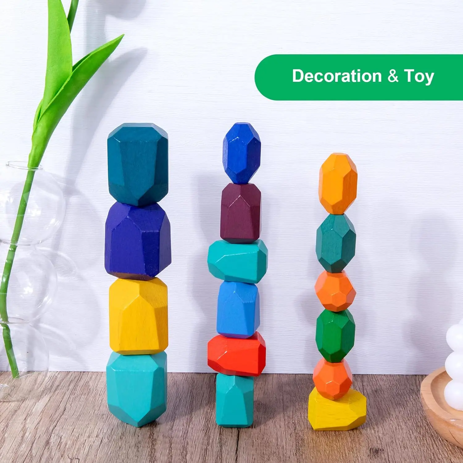 خشبية قوس قزح التراص الحجارة 16 قطعة فرز الخشب موازنة الصخور كتل مونتيسوري ألعاب تعليمية للأطفال الصغار 3 سنوات فما فوق