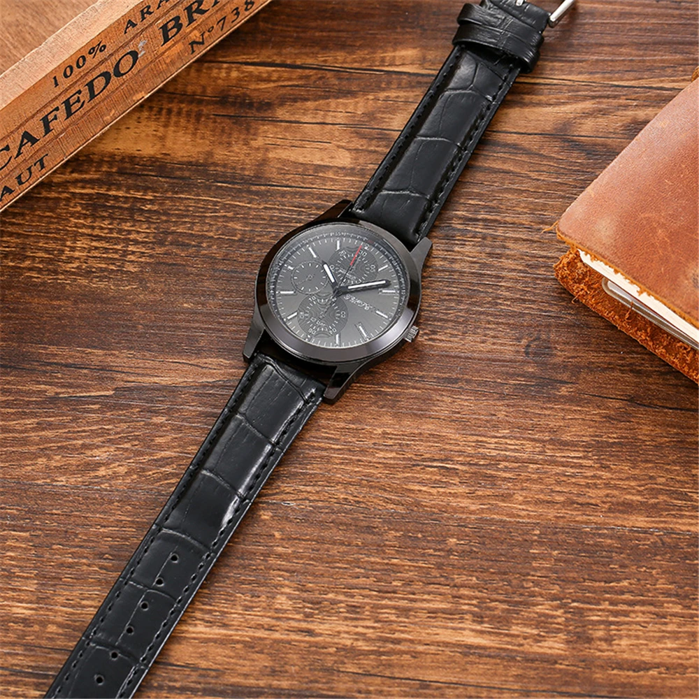 Men\'s Fashion 2023 Brand Watches Simplicity Three Eyes Vintage Retro Male Quartz Watch Sports Bamboo Stripe Leather Wristwatches