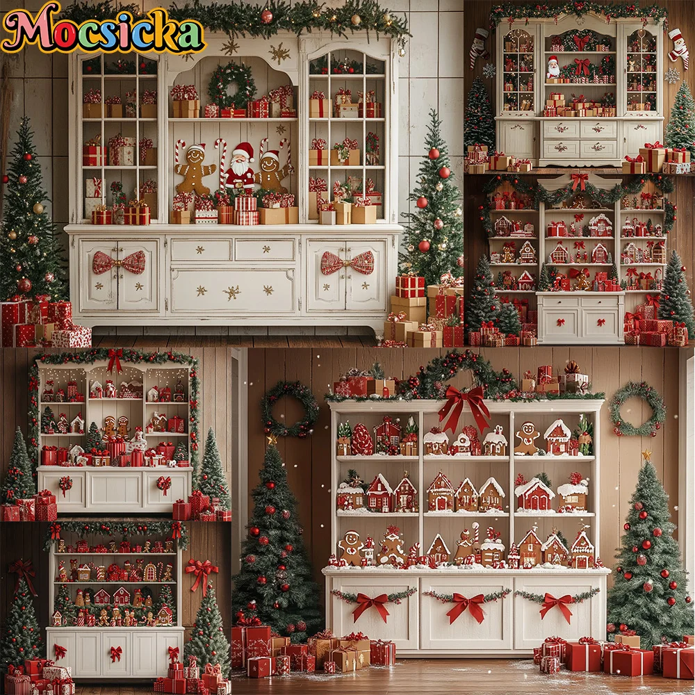 Mocsicka Photography Backdrop Cookie Man Gift Christmas Decoration Family Xmas Holiday Portrait Background For Photographs