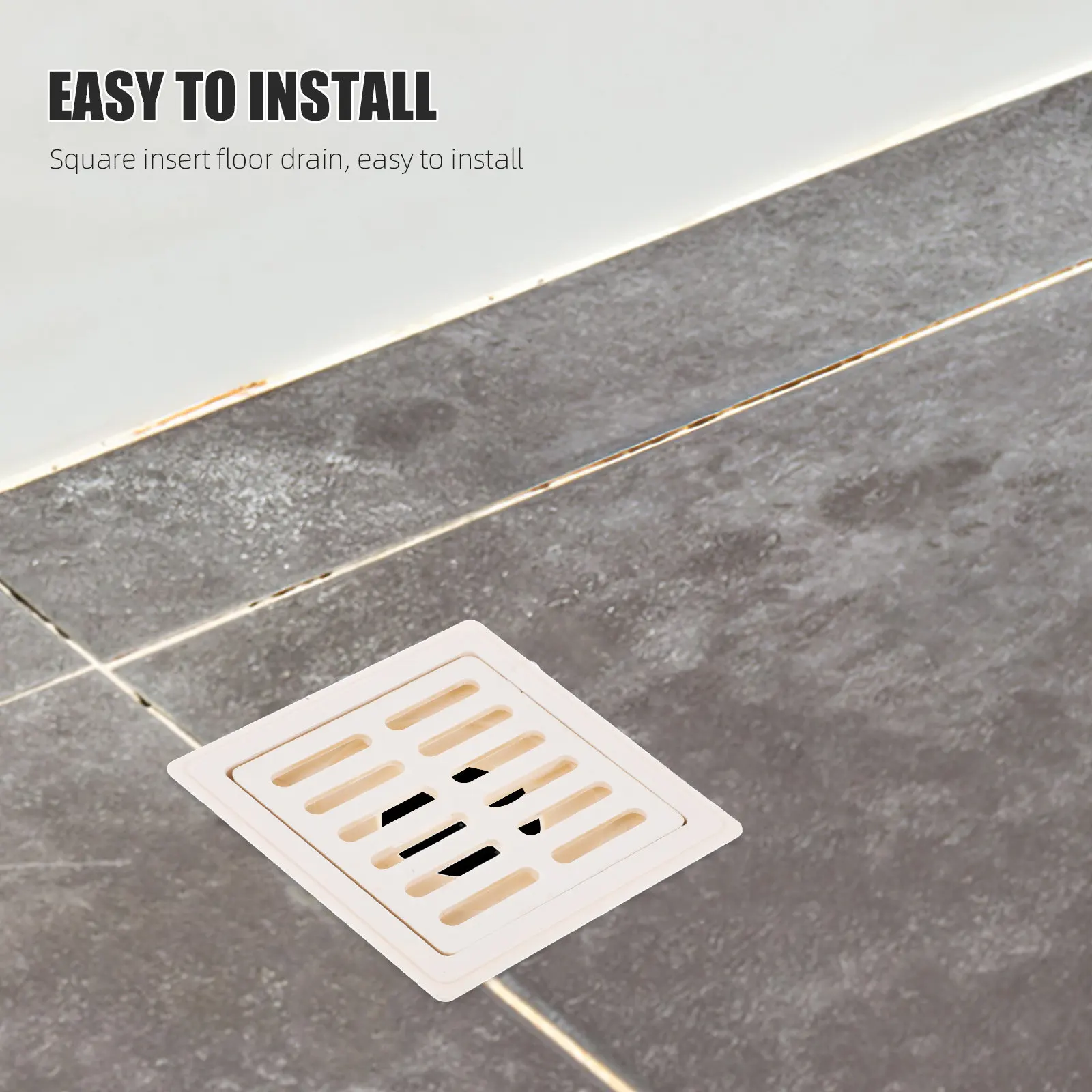 2Pcs Square Insert Floor Drain PVC Durable Anti Backflow Design Shower Basement Floor Drain Cover Shower Drains