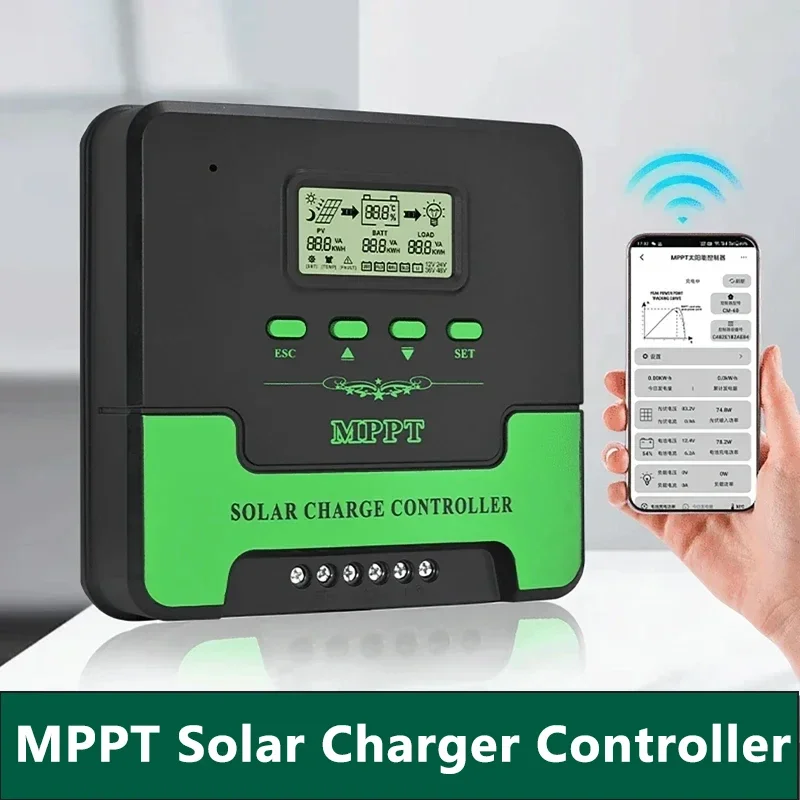 MPPT Solar Charge Controller with WIFI 10-60A 12V/24V LCD Solar Panel Charge Regulator for Lifepo4 Lithium Acid Lead Battery