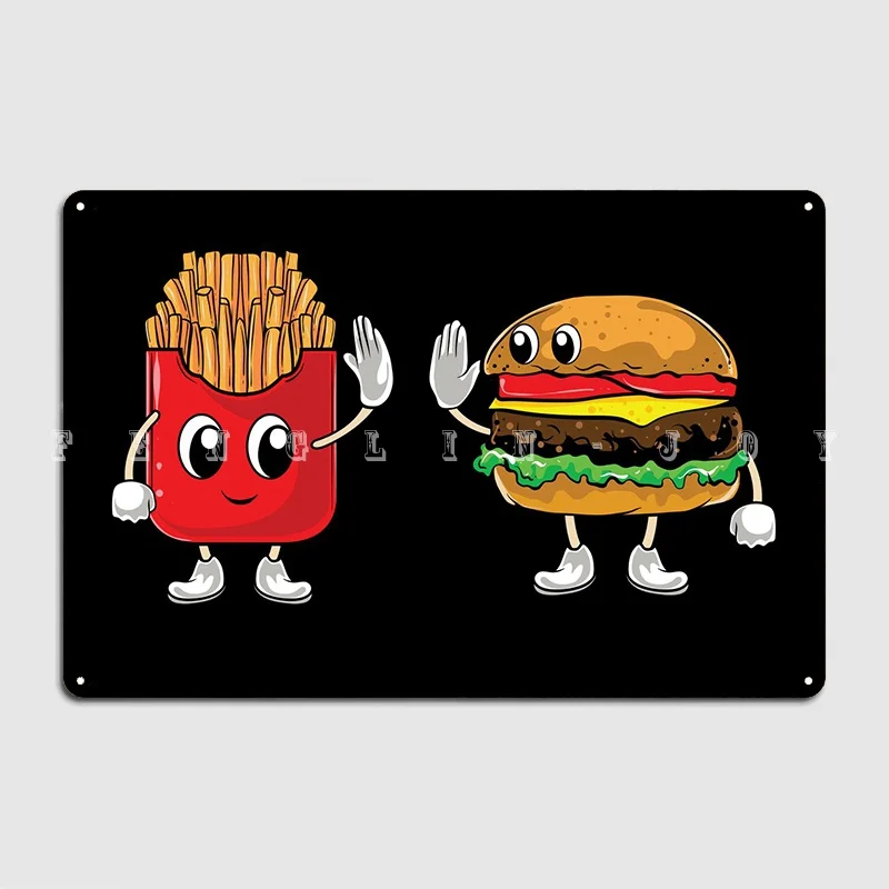 Hamburger French Fries Metal Sign Cinema Living Room Cave Pub Designing Plates Tin Sign Poster