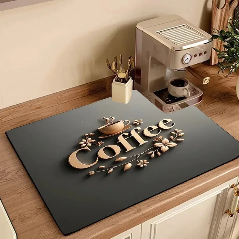 Coffee Print  Coffee Pad Absorbent Mat Kitchen Antiskid Drying Quick Dry Bathroom Drain Pad Tableware Mats Decoration
