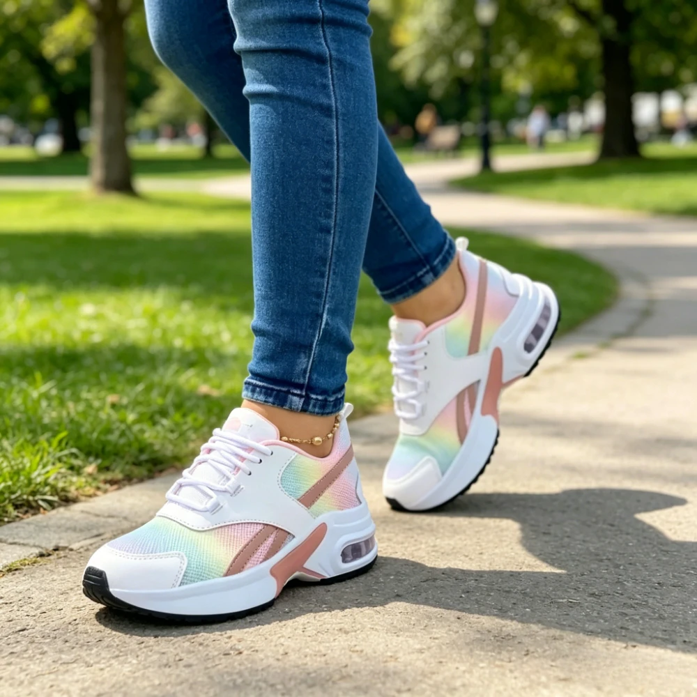 Modische Damen-Sportschuhe, Frühjahrskollektion, Lässige Damenschuhe mit Dicker Sohle, Rutschfeste Mesh-Schuhe, Weichsohlige Einfache Flache Schuhe – Detail 4