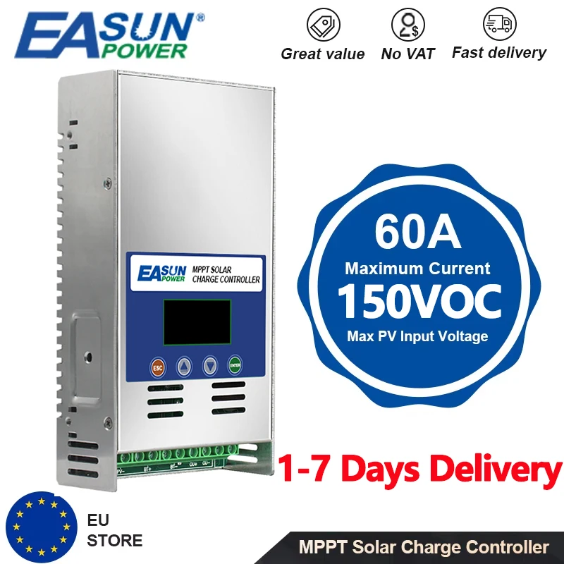 EASUN 60A Display MPPT Regolatore di carica solare 12V 24V 48V Pannello solare automatico Regolatore di carica della batteria per ingresso CC massimo 150V