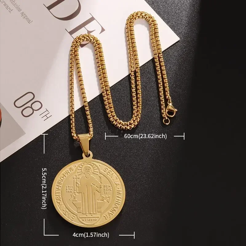 Saint Benedict Medallion Stainless Steel Pendant Zircon San Benito Collares Necklace Amulet Religious Cross Jesus Jewelry - view 6