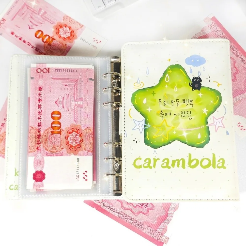 New PU Leather Money Saving Binder A6 Size Carambola Budget Binder with Inner Pages Cute Cats Envelope Organizer Home Use