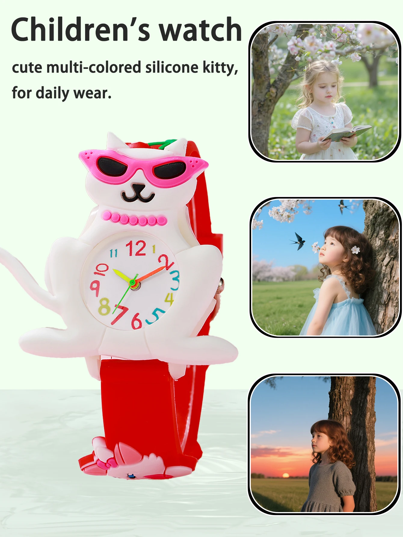 

Милые детские 3D-часы с котиком, силиконовый ремешок, красочный циферблат, водонепроницаемые часы для девочек, идеальный подарок на день рождения для игр