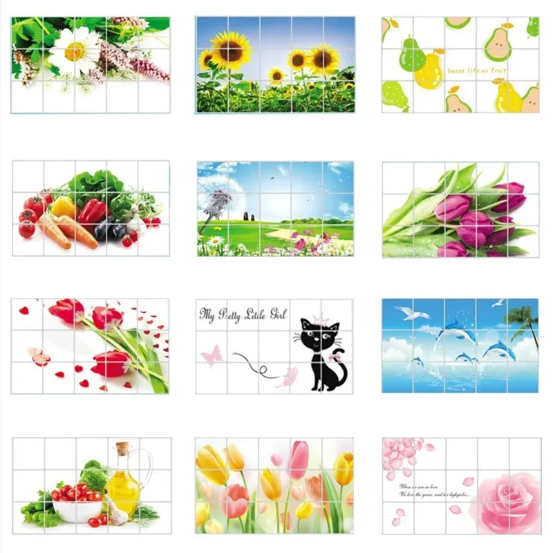 5PCS 60*90cm Waterproof Oil-proof Fruit Grapes Wall Stickers Decals Removable Kitchen Restaurant Home Decals DIY Art Decoration