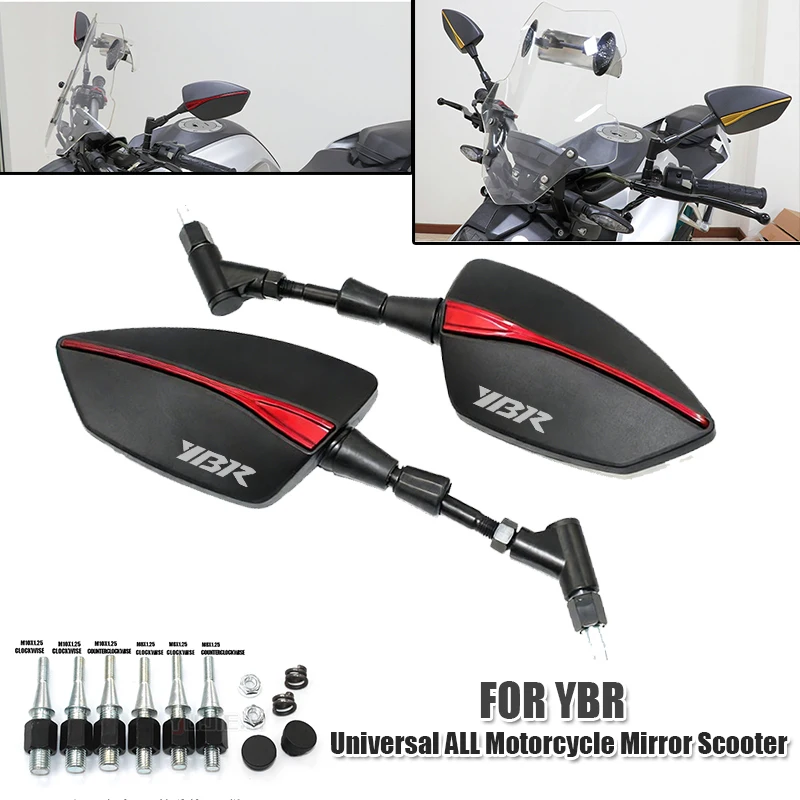 For YBR 125/150/250 YBR125 YBR150 YBR250 8/10mm Motorcycle Universal Adjustabale Rearview Rear View Mirrors Side Mirror