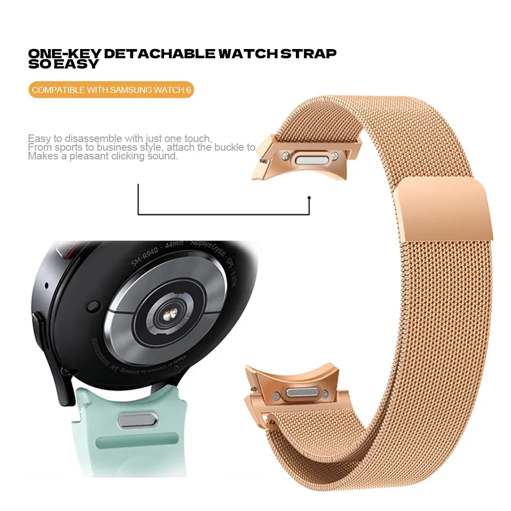 Quick Fit NoGaps Milanese Strap For Samsung Galaxy Watch 6 4 5 40/44mm 6Classic 43/47mm Curved End Band Watch 5Pro 45mm Bracelet