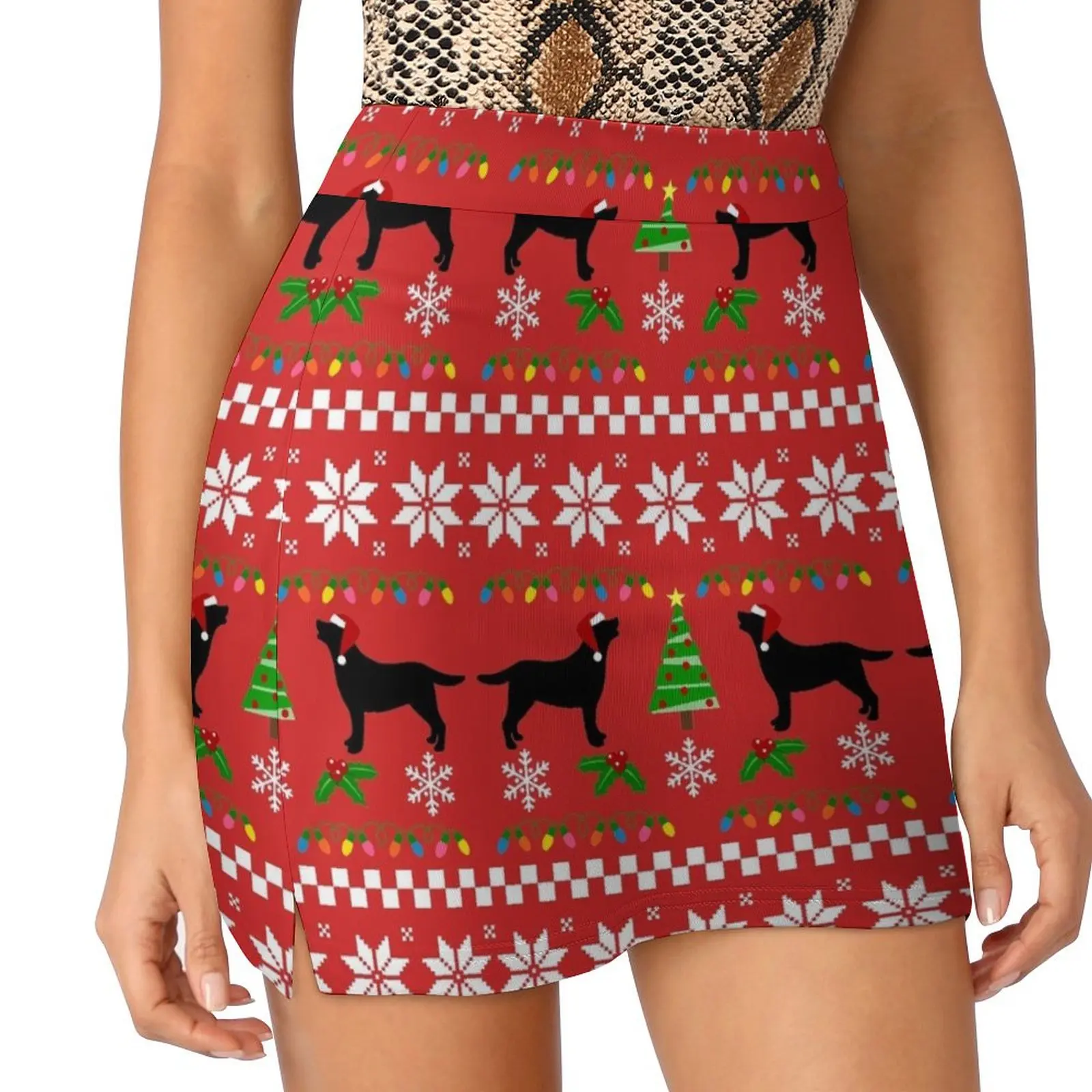 Black Labrador Happy Christmas Sweater Pattern Mini Skirt shorts Woman clothing Miniskirt woman