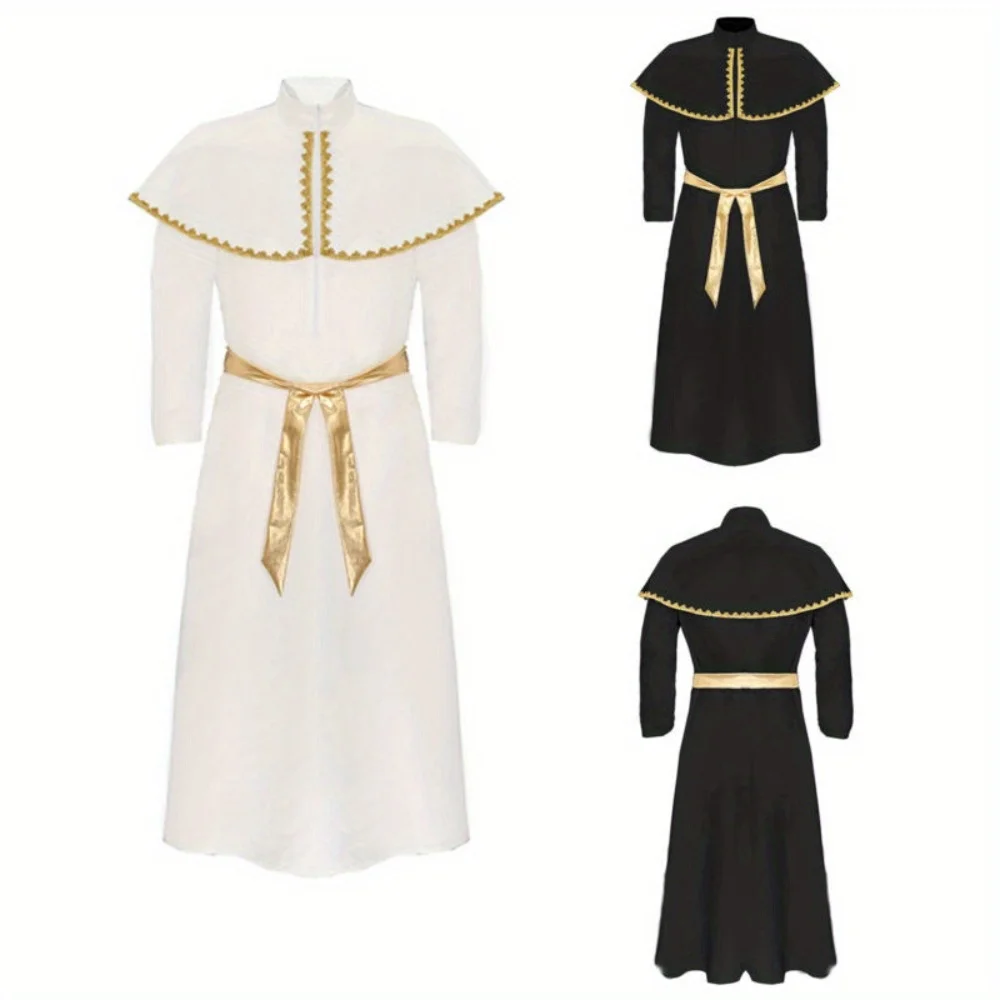 زي البابا في العصور الوسطى للهالوين - مجموعة أزياء كاهن الراهب التنكرية، زي أداء مرحلة الرأس المتتابع، زي الحفلات ذو الطابع القديم