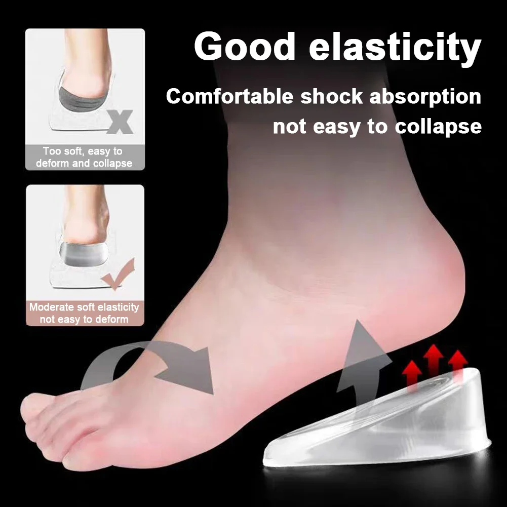 Silicone Gel Height Increase Insole Heel Lifting Inserts Shoe Foot Care Protector Elastic Cushion Arch Support Insert for Unisex
