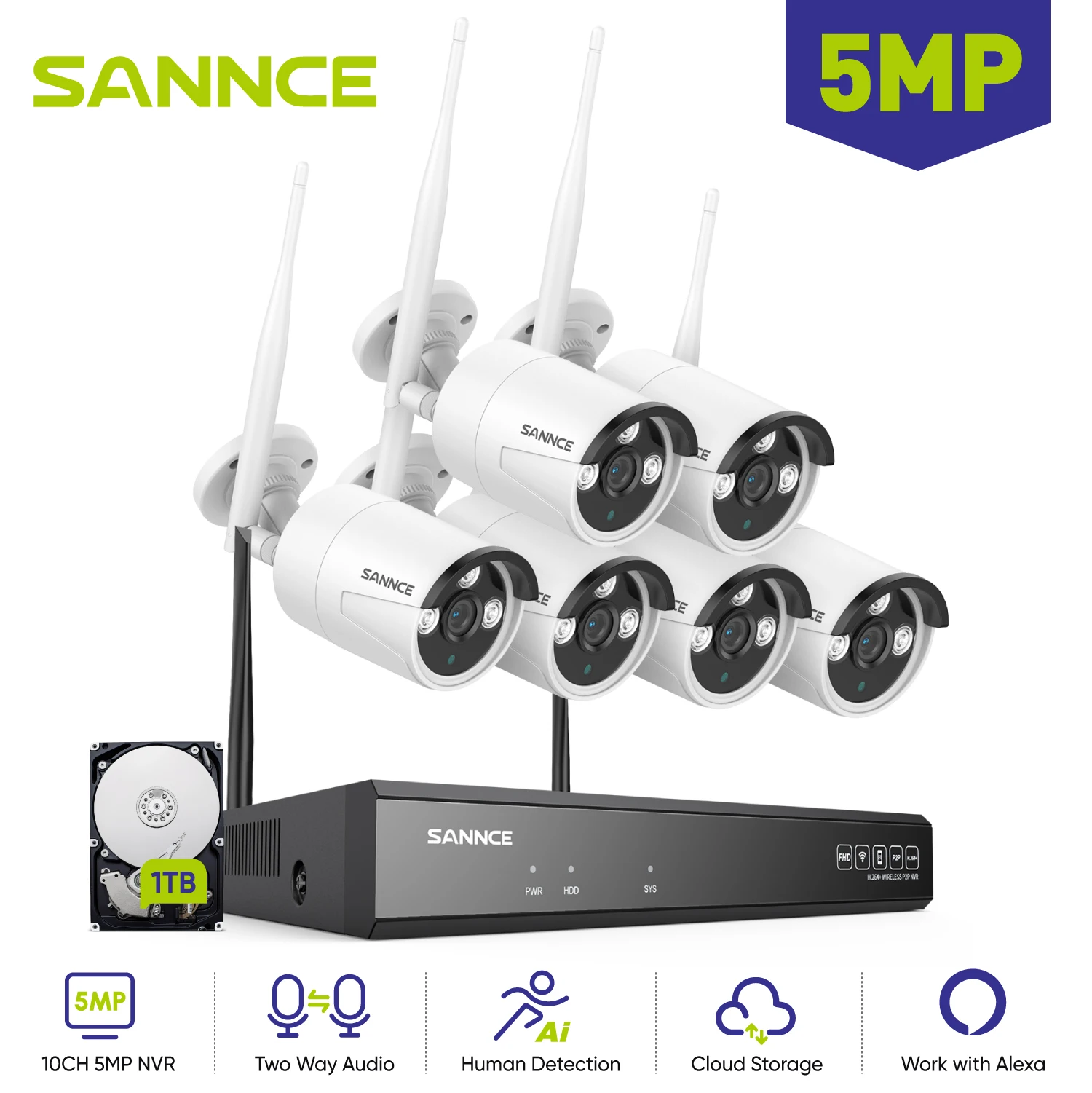 

SANNCE Wifi Surveillance 5MP Camera Outdoor Security Protection Night Vision H.264+ Two way Audio Weatherproof CCTV CameraSystem