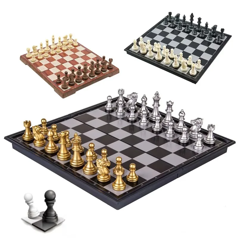 

Medieval Chess Set With High Quality Chessboard 32 Gold Silver Chess Pieces Magnetic Board Game Chess Figure Sets Szachy Checker