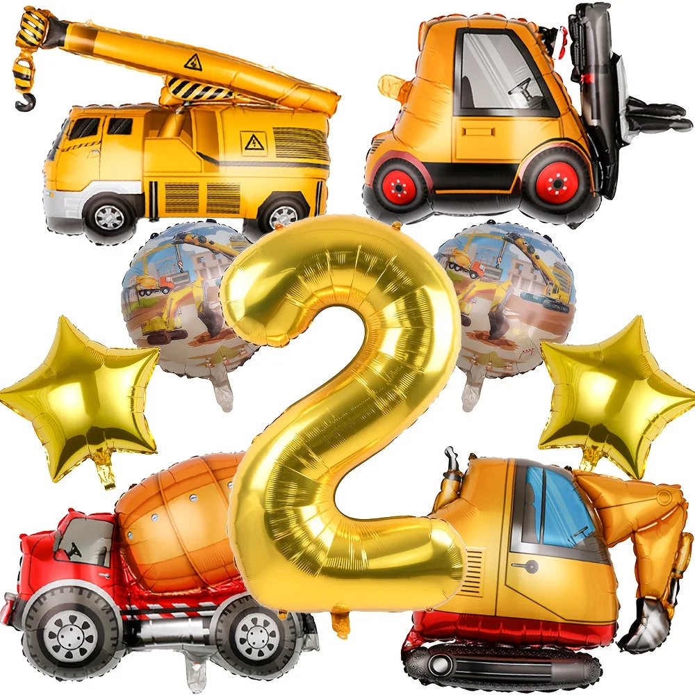 1 Set Technik-Thema Bagger Gabelstapler Kran Ballons Goldene Zahlenballons 1-9 für Babyparty Jungen Geburtstagsfeier Dekorationen – Detail 3