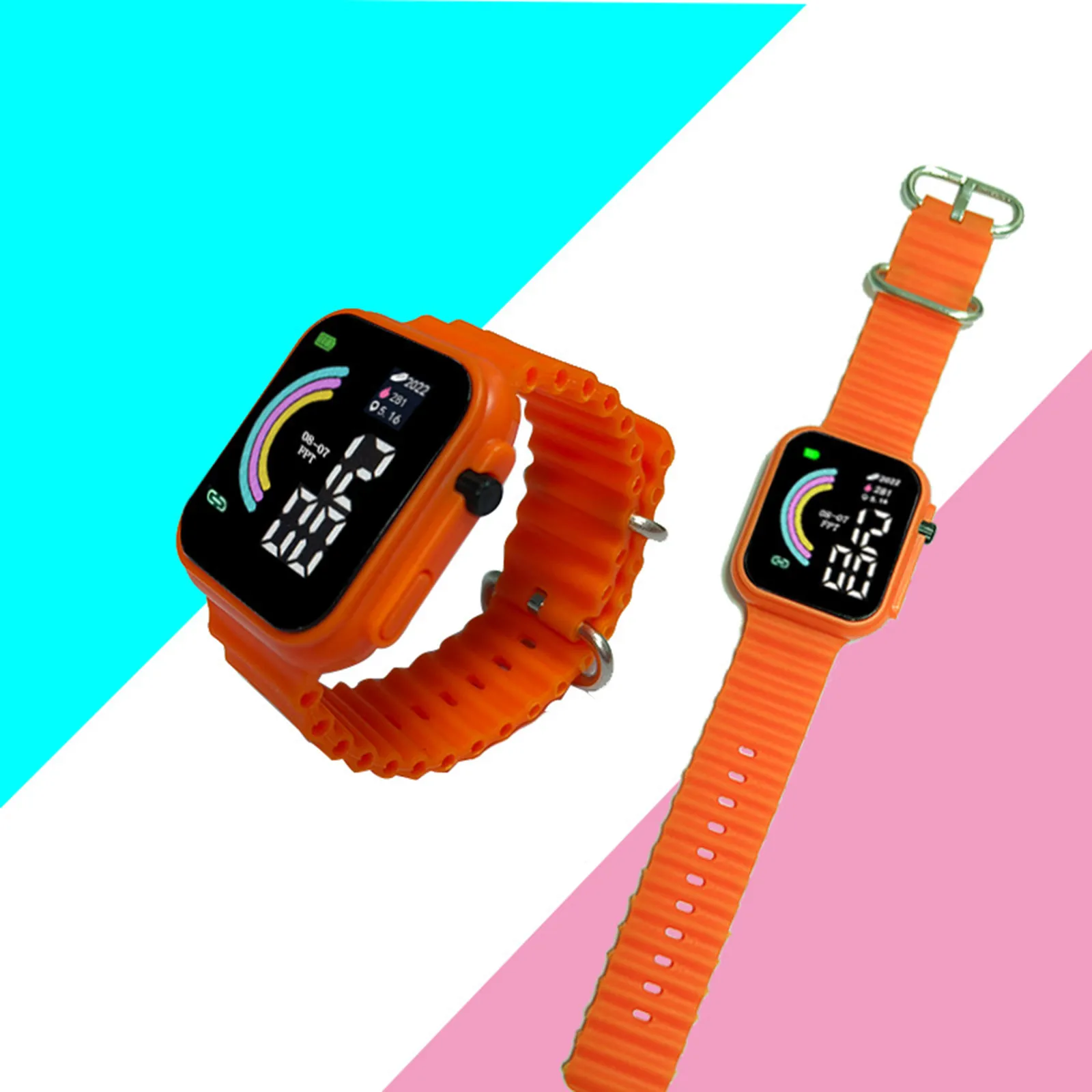 Reloj deportivo Digital para estudiantes, pulsera electrónica con esfera de arcoíris, Led, de dibujos animados, para niños y parejas