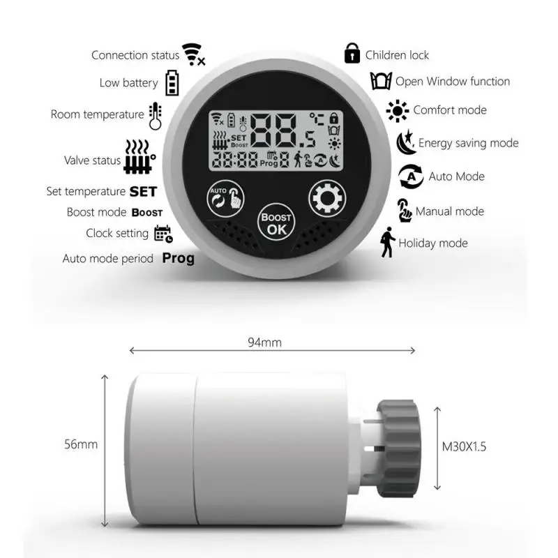 Tuya ZigBee3.0 Smart Radiator Thermostat Valve Actuator TRV Programmable Valve Controller Works With Alexa Google